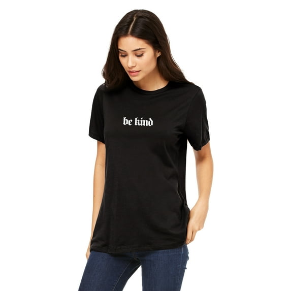 Emmalise Women's Be Kind Round Neck Short Sleeve Tru-Fit Tee Shirt, Black White, 3XL
