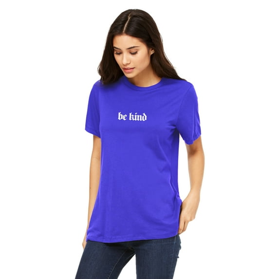 Emmalise Women's Be Kind Round Neck Short Sleeve Tru-Fit Tee Shirt, Royal White, 3XL