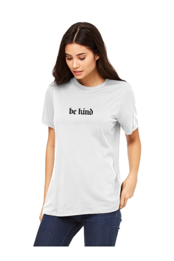 Women's Be Kind Round Neck Short Sleeve Tru-Fit Tee Shirt, White Black, 2XL