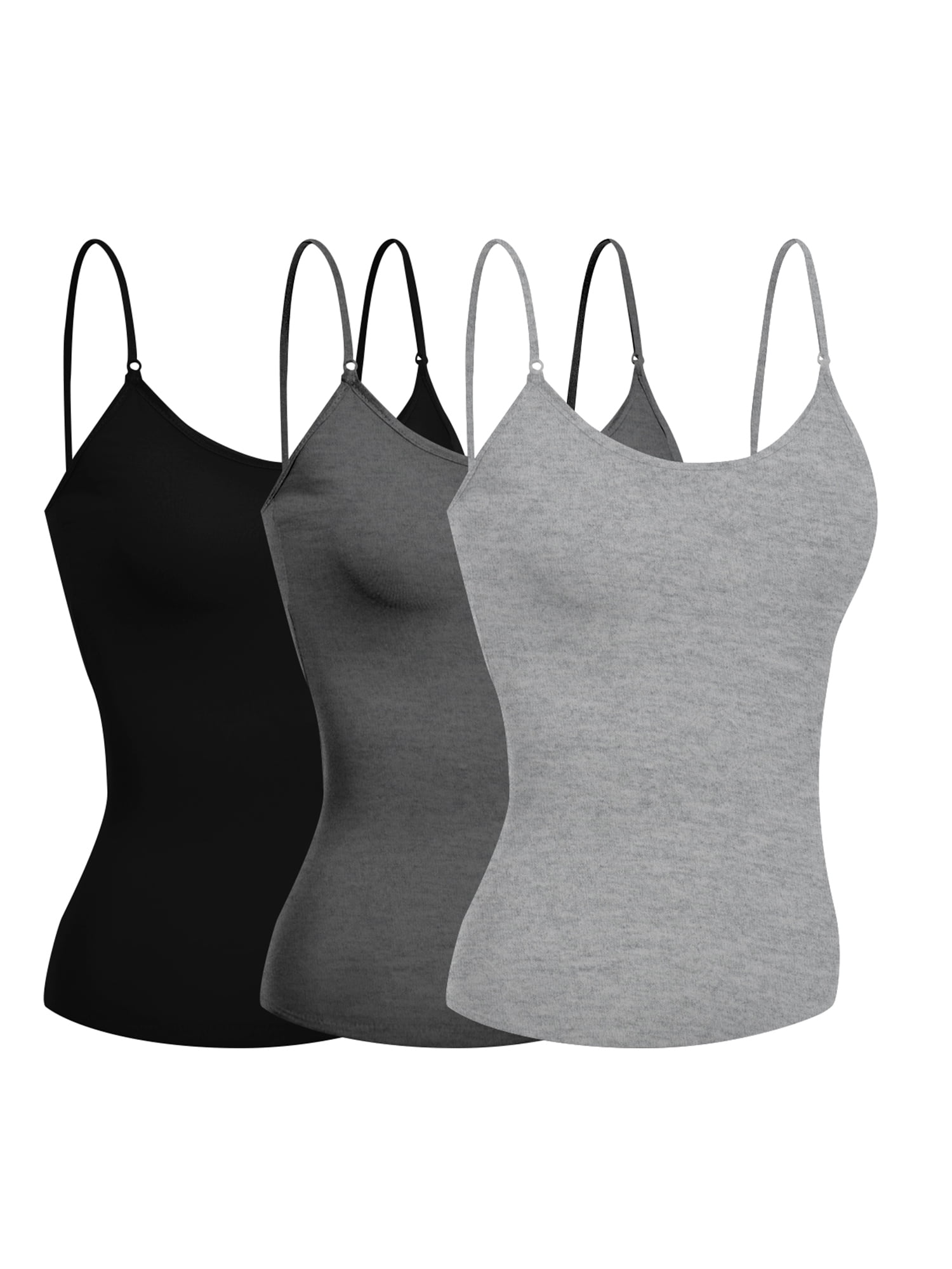 Emmalise Women's Camisole With Built-in Bra (3-Pack) - Wireless Support Tank Top In Black, Khaki, Navy