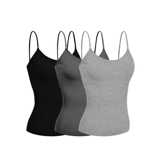 Emmalise Women's Camisole Built In Bra Wireless Fabric Support Short Cami (3Pk Black, Hcharcoal, Hgray, Medium)
