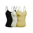 thumbnail image 1 of Emmalise Women's Camisole Built In Bra Wireless Fabric Support Short Cami (3Pk Black, Oat, Khaki, Large), 1 of 6