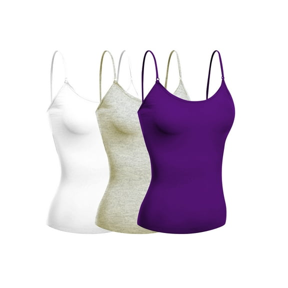 Emmalise Women's Camisole Built In Bra Wireless Fabric Support Short Cami (3Pk White, Oat, Violet, Medium)