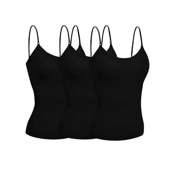 Emmalise Women's Camisole Built in Bra Wireless Fabric Support Short Cami (3Pk Black, Black, Black, Medium)