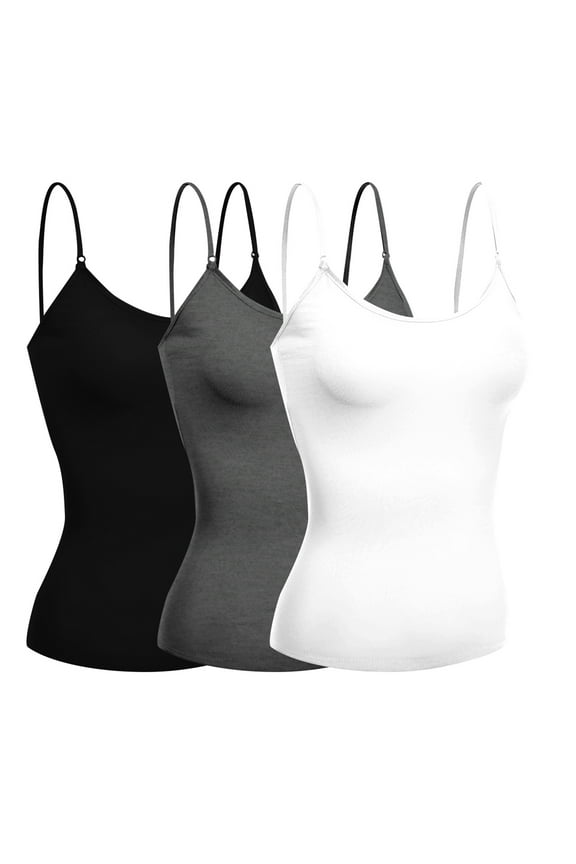 Women's Camisole Built in Bra Wireless Fabric Support Short Cami (3Pk Black, HthCharcoal, White, Large)