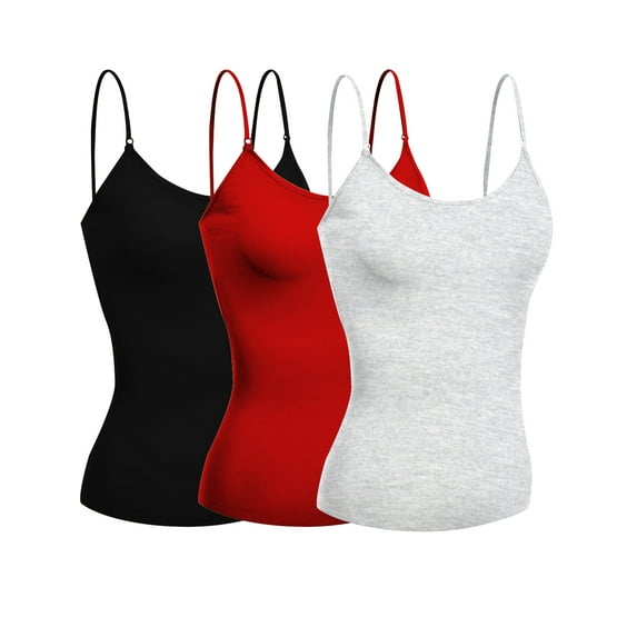 Emmalise Women's Camisole Built in Bra Wireless Fabric Support Short Cami (3Pk Black, HthGray, Red, Medium)