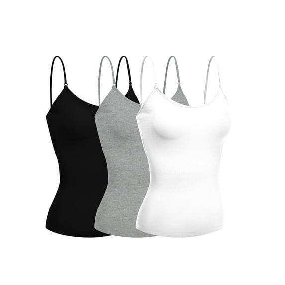Emmalise Women's Camisole Built in Bra Wireless Fabric Support Short Cami (3Pk Black, HthGray, White, Small)