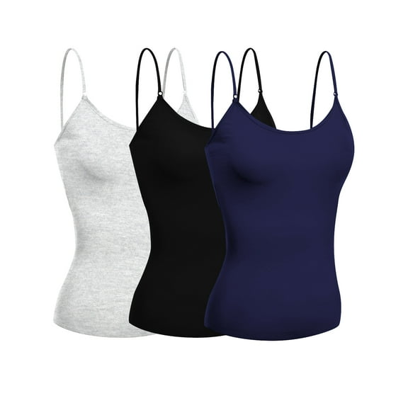 Emmalise Women's Camisole Built in Bra Wireless Fabric Support Short Cami (3Pk Black, Navy, HthGray, Small)