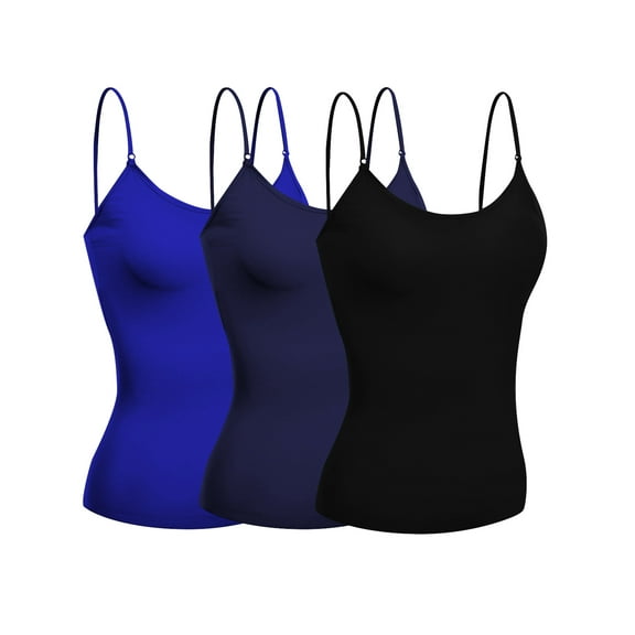 Emmalise Women's Camisole Built in Bra Wireless Fabric Support Short Cami (3Pk Black, Navy, Royal, Large)