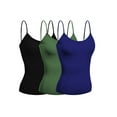 thumbnail image 1 of Emmalise Women's Camisole Built in Bra Wireless Fabric Support Short Cami (3Pk Black, Olive, Navy, Large), 1 of 5