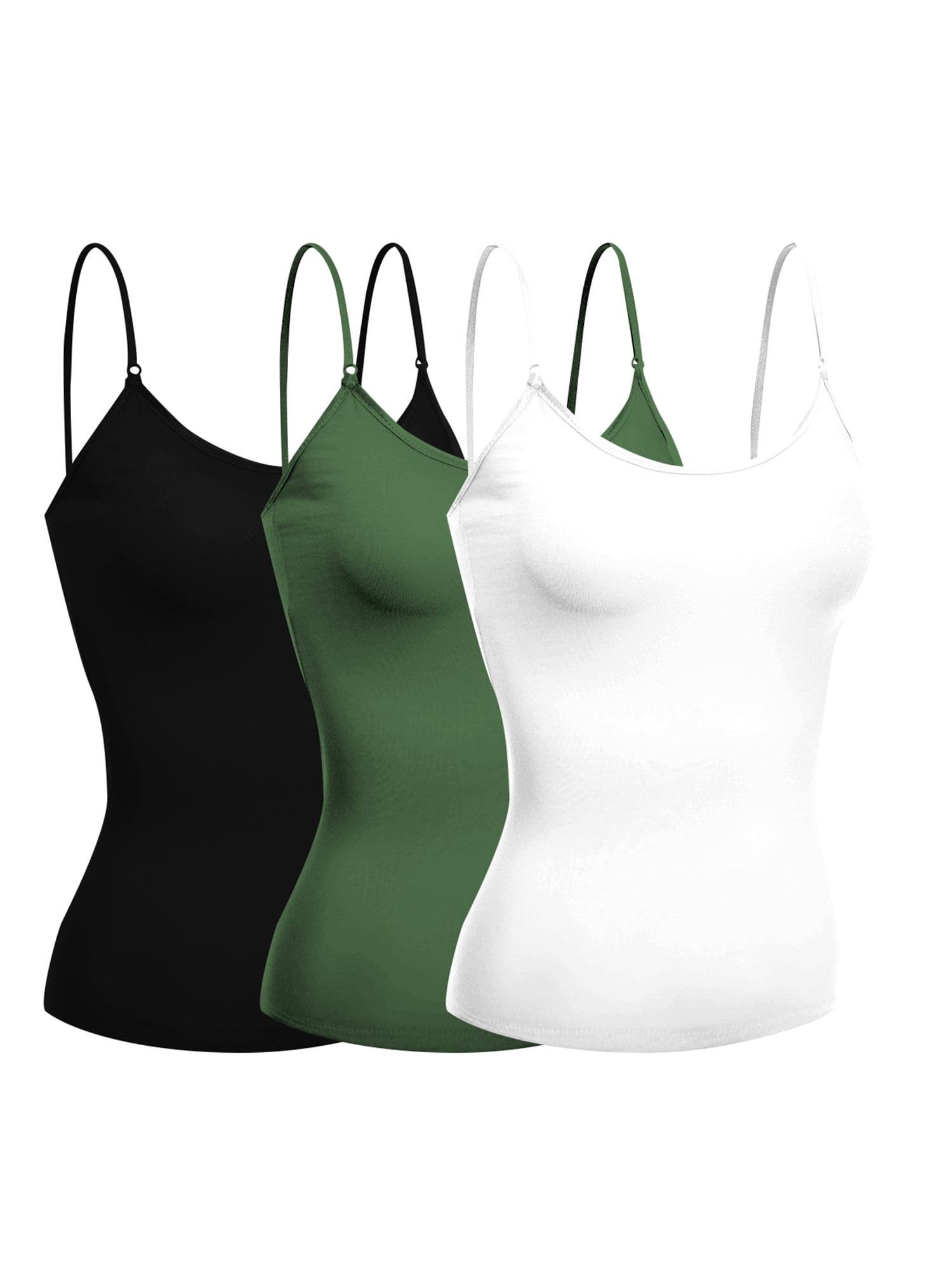 Emmalise Women's Built-In Bra Camisole Tank Top - Wireless, Comfy Cotton (3-Pack: Black, Olive, White, Small) - View #6