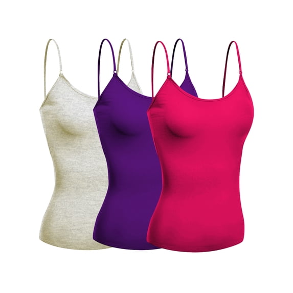 Emmalise Women's Camisole Built in Bra Wireless Fabric Support Short Cami (3Pk Purple, Fuschia, Oatmeal, Medium)