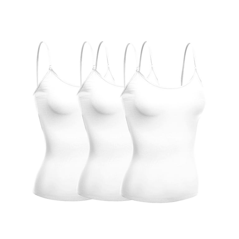 Emmalise Women's Camisole Built in Bra Wireless Fabric Support Short Cami  (3Pk White, White, White, Large)