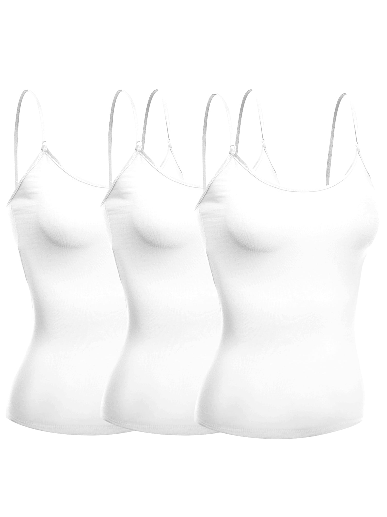Women's Camisole Built in Bra Wireless Fabric Support Short Cami (3Pk White, White, White, Medium)