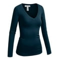 thumbnail image 1 of Emmalise Women's Casual Basic V-Neck Tshirt Long Sleeves Tee Top - Junior and Plus Sizes, 1 of 4