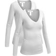 thumbnail image 1 of Emmalise Women's Casual Basic V-Neck Tshirt Long Sleeves Tee Top - Junior and Plus Sizes, 1 of 5
