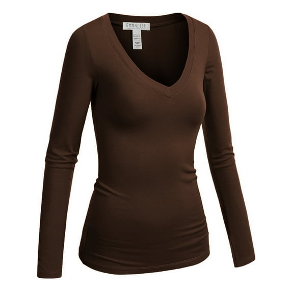 Emmalise Women's Casual Basic V-Neck Tshirt Long Sleeves Tee Top - Junior and Plus Sizes