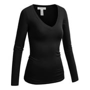 Emmalise Women's Casual Basic V-Neck Tshirt Long Sleeves Tee Top - Junior and Plus Sizes