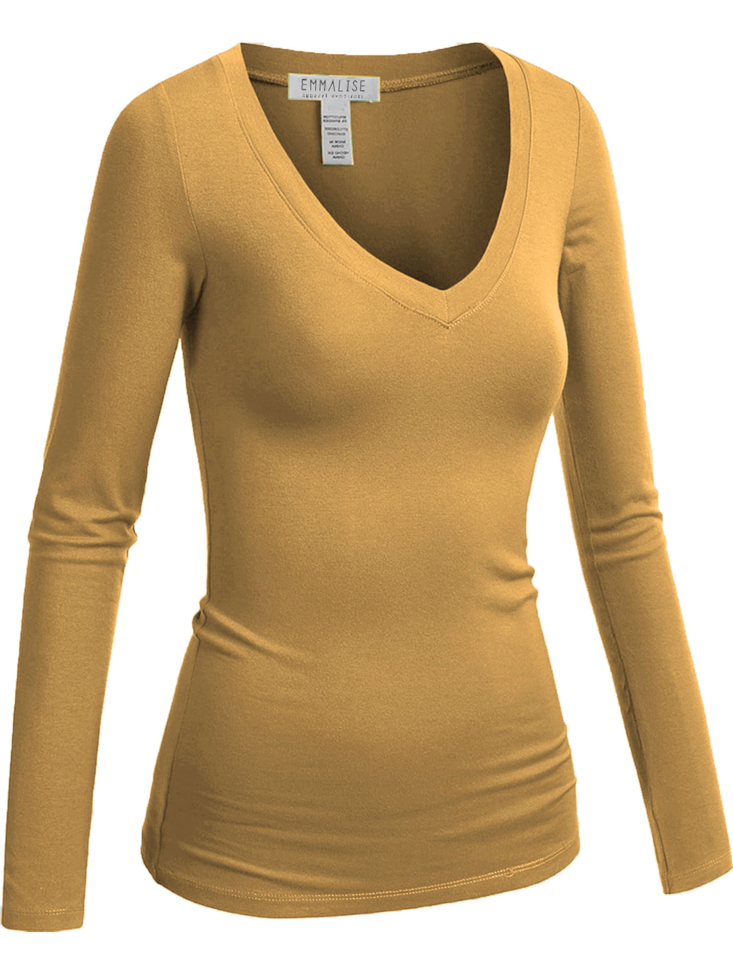 Emmalise Women's Basic V-Neck Long Sleeve Tee 3-Pack - Black, Heather Gray, White (S-XL)