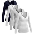 thumbnail image 1 of Emmalise Women's Casual Basic V-Neck Tshirt Long Sleeves Tee Top - Junior and Plus Sizes, 1 of 6