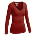 thumbnail image 1 of Emmalise Women's Casual Basic V-Neck Tshirt Long Sleeves Tee Top - Rust, S, 1 of 2