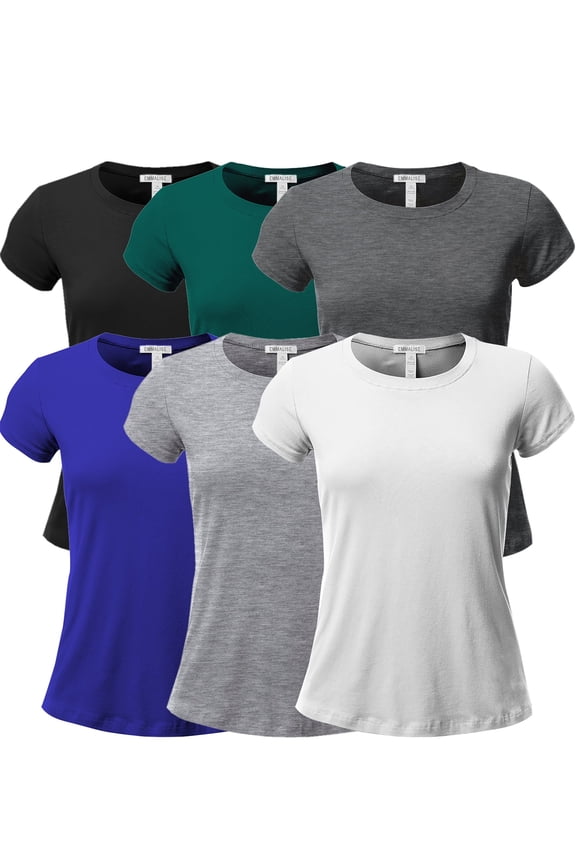 Women's Classic Short Sleeve Crewneck 6 Pack Tshirts, Black DpJungle Hcharcoal Royal Hgry White, Medium