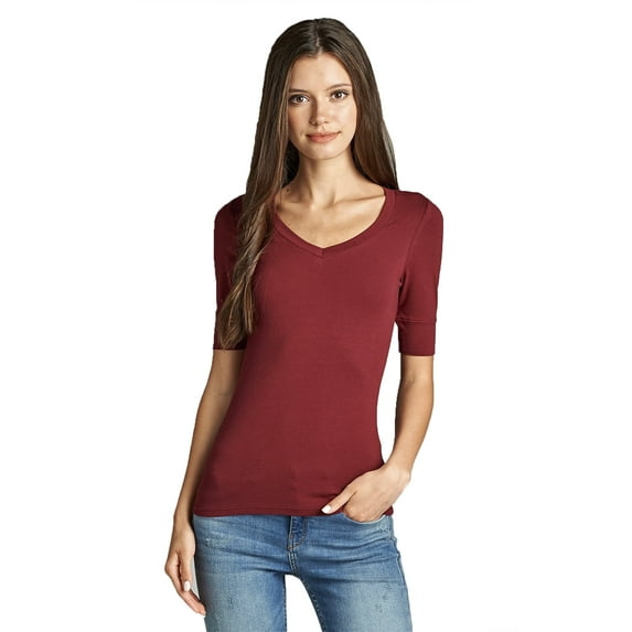 Emmalise Women's Cotton Blend V Neck Tee Shirt Half Sleeves - Junior and Plus Sizes