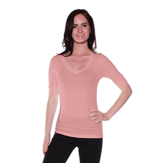 Emmalise Women's Slim Athletic Fit Vneck Tshirt Half Sleeves Top Jr Size (Dusty Pink, Small)