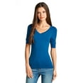 thumbnail image 1 of Emmalise Women's Slim Athletic Fit Vneck Tshirt Half Sleeves Top Jr Size (Turquoise, Medium), 1 of 2