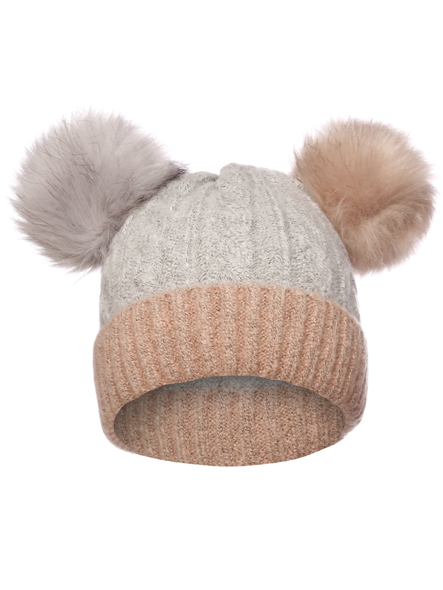 Women's Double Pom Pom Beanie - Warm Winter Knit Hat With Cute Animal Look