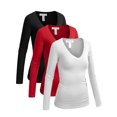 thumbnail image 1 of Emmalise Women's Junior amd Plus Size Vneck Tshirt Long Sleeves Shirt Tee, 2XL, 3Pk Black, Red, White, 1 of 5