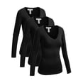 thumbnail image 1 of Essential Basic Women's Plus Size Vneck Tshirt Long Sleeves Shirt Tee, 3XL, 3Pk Black, Black, Black, 1 of 5