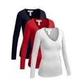 thumbnail image 1 of Emmalise Women's Junior amd Plus Size Vneck Tshirt Long Sleeves Shirt Tee, Small, 3Pk White, Navy, Red, 1 of 7