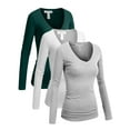 thumbnail image 1 of Essential Basic Women's Plus Size Vneck Tshirt Long Sleeves Shirt Tee, XL, 3Pk Green Teal, White, HthGray, 1 of 5