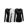 thumbnail image 1 of Women's Junior and Plus Size Basic Scoop Neck Tshirt Long Sleeve Tee, 1XL, 3Pk Black, Black, White, 1 of 8