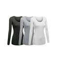 thumbnail image 1 of Emmalise Women's Junior and Plus Size Basic Scoop Neck Tshirt Long Sleeve Tee, 2XL, 3Pk HthCharcoal, HthGray, White, 1 of 5