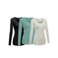 thumbnail image 1 of Women's Junior and Plus Size Basic Scoop Neck Tshirt Long Sleeve Tee, 2XL, 3Pk Oat, Dusty Sage, Black, 1 of 8