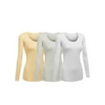 thumbnail image 1 of Women's Junior and Plus Size Basic Scoop Neck Tshirt Long Sleeve Tee, 2XL, 3Pk White, Oat, Khaki, 1 of 7