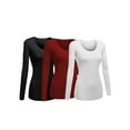 thumbnail image 1 of Women's Junior and Plus Size Basic Scoop Neck Tshirt Long Sleeve Tee, 3XL, 3Pk Black, Burgundy, White, 1 of 5