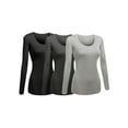 thumbnail image 1 of Emmalise Women's Junior and Plus Size Basic Scoop Neck Tshirt Long Sleeve Tee, 3XL, 3Pk Black, HthCharcoal, HthGray, 1 of 5