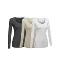 thumbnail image 1 of Women's Junior and Plus Size Basic Scoop Neck Tshirt Long Sleeve Tee, 3XL, 3Pk Charcoal, White, Oat, 1 of 5