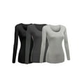 thumbnail image 1 of Women's Junior and Plus Size Basic Scoop Neck Tshirt Long Sleeve Tee, 3XL, 3Pk HthGray, Charcoal, Black, 1 of 8