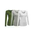 thumbnail image 1 of Women's Junior and Plus Size Basic Scoop Neck Tshirt Long Sleeve Tee, 3XL, 3Pk Olive, HthGray, White, 1 of 5