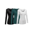 thumbnail image 1 of Emmalise Women's Junior and Plus Size Basic Scoop Neck Tshirt Long Sleeve Tee, Medium, 3Pk Black, Green Teal, White, 1 of 7