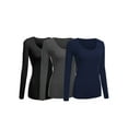 thumbnail image 1 of Women's Junior and Plus Size Basic Scoop Neck Tshirt Long Sleeve Tee, Medium, 3Pk Navy, Charcoal, Black, 1 of 8