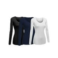 thumbnail image 1 of Emmalise Women's Junior and Plus Size Basic Scoop Neck Tshirt Long Sleeve Tee, Medium, 3Pk White, Navy, Black, 1 of 8