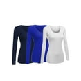 thumbnail image 1 of Women's Junior and Plus Size Basic Scoop Neck Tshirt Long Sleeve Tee, Medium, 3Pk White, Royal, Navy, 1 of 8