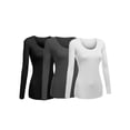 thumbnail image 1 of Women's Junior and Plus Size Basic Scoop Neck Tshirt Long Sleeve Tee, Small, 3Pk Black, Charcoal, White, 1 of 8
