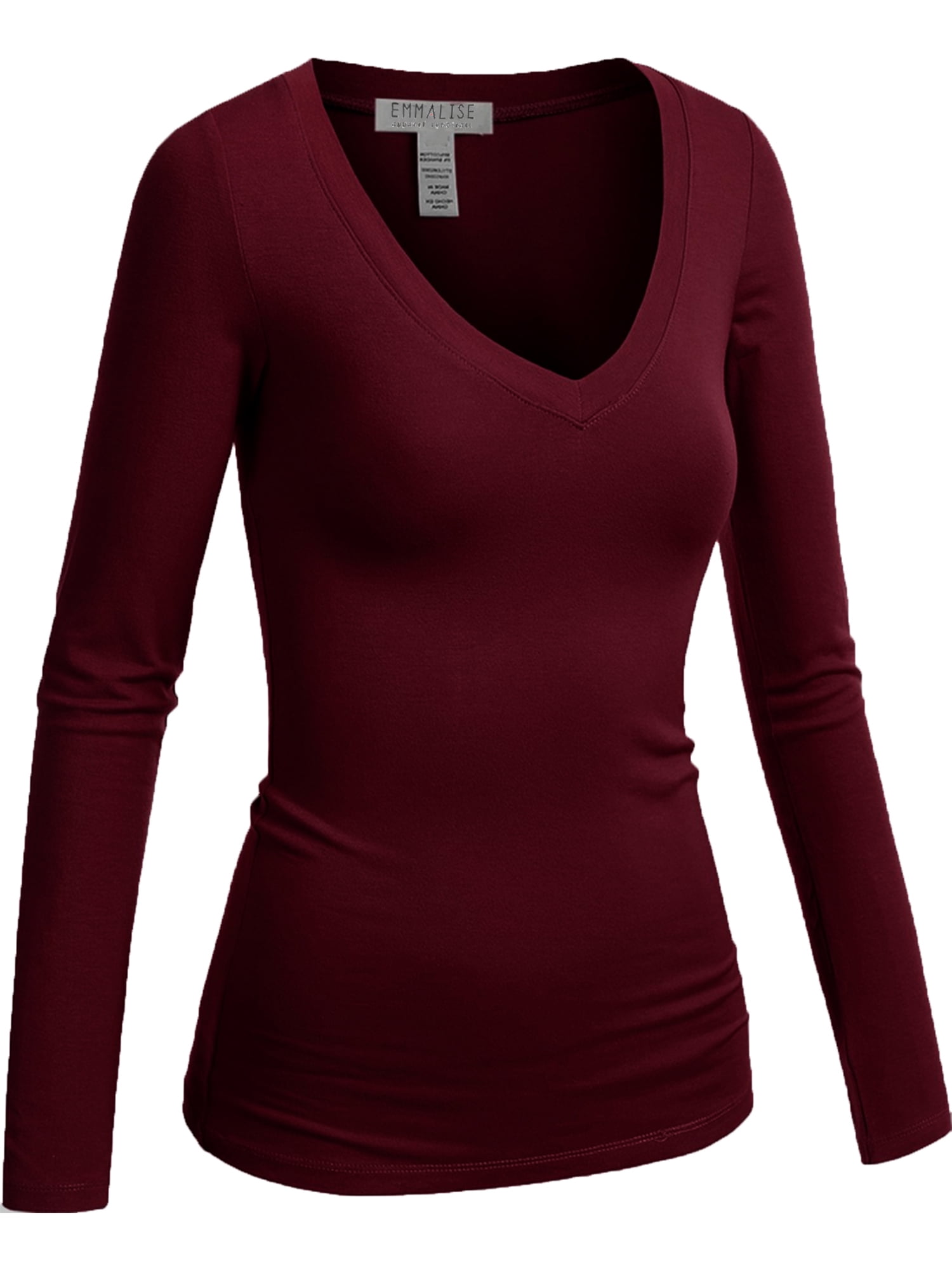 Emmalise Women's V-Neck Long Sleeve T-Shirt 3-Pack | Soft Stretchy Basic Tees In Navy, Rosy Pink & Burgundy - View #6