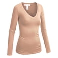 thumbnail image 1 of Emmalise Women's Junior and Plus Size Vneck Tshirt Long Sleeves Shirt Tee, 1xl, Peach, 1 of 2